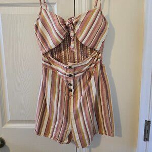 Derek Heart Striped Spaghetti Strap Cut Out Romper